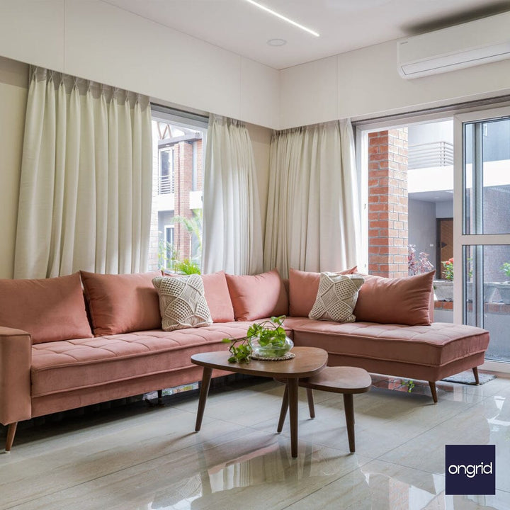 Luxurious Living Room Decor with 3-Seater Pink Upholstered Sofa | Ongrid Design ongrid.design