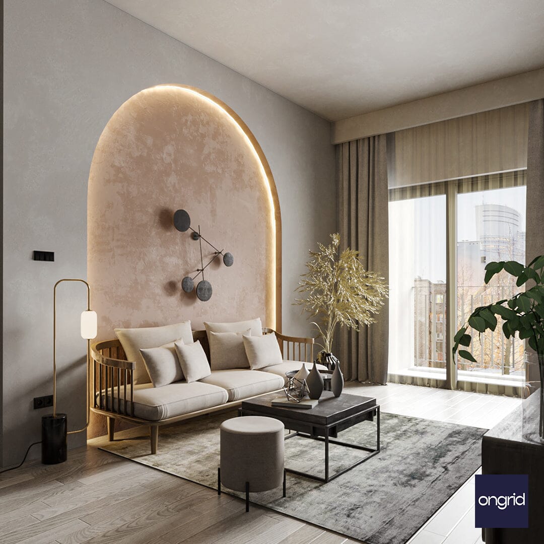 Modern False Ceiling Design for Living Room | 17' x 15' – Ongrid Design