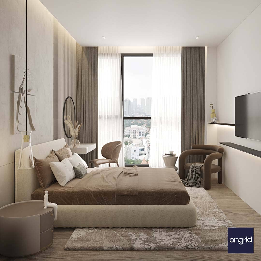 Glamorous Bedroom Design | 15' x 13' ongrid.design