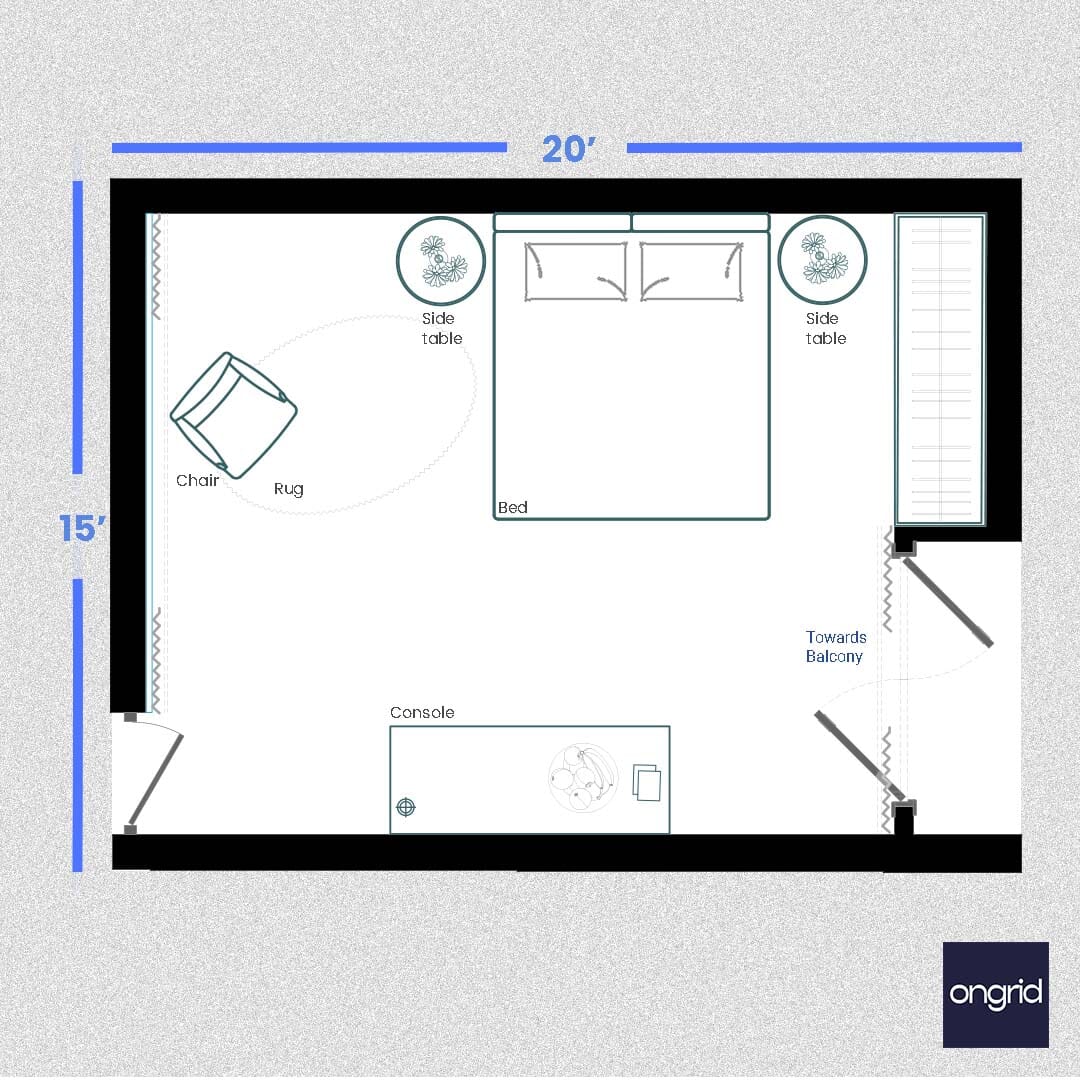 Traditional Indian Bedroom Design | 20' x 15' ongrid.design