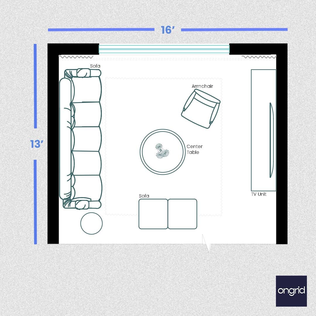 Drawing Room Wall Design Inspirations - 16' x 14' | Ongrid.Design ongrid.design