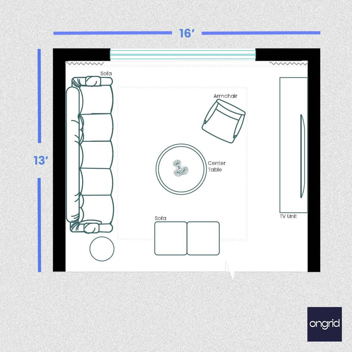 Drawing Room Wall Design Inspirations - 16' x 14' | Ongrid.Design ongrid.design