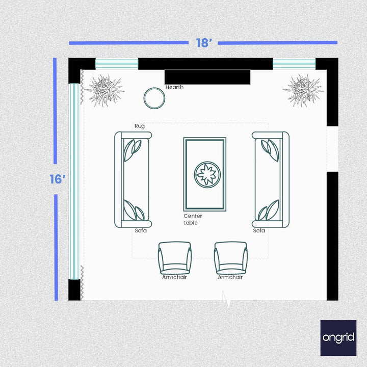 Discovering Balance: Furniture Layouts for Your Living Room - 18' x 16' | Ongrid.Design ongrid.design