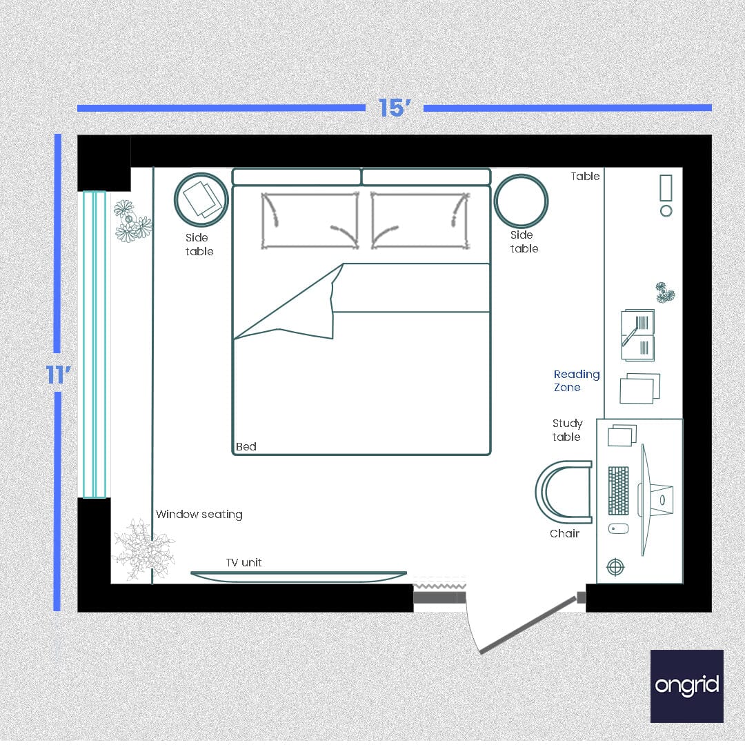 Glamorous Bedroom Haven Design | 15' x 11' ongrid.design