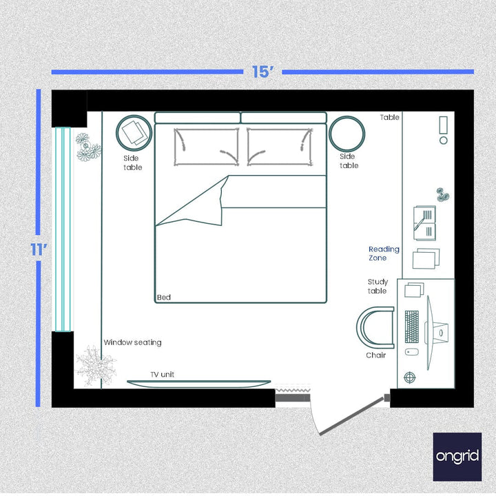 Glamorous Bedroom Haven Design | 15' x 11' ongrid.design