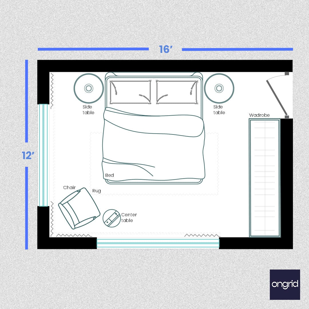 Bollywood-Inspired Bedroom Design | 16' x 12' ongrid.design