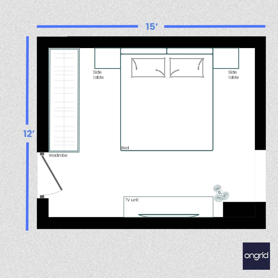 Simple Bedroom Design for Minimalists| 15' x 12' ongrid.design