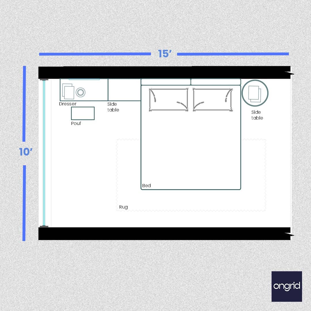 Vintage Hollywood-Inspired Bedroom Design | 15' x 10' ongrid.design
