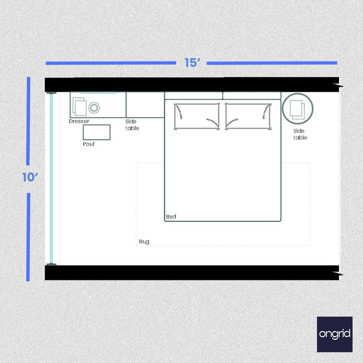 Vintage Hollywood-Inspired Bedroom Design | 15' x 10' ongrid.design