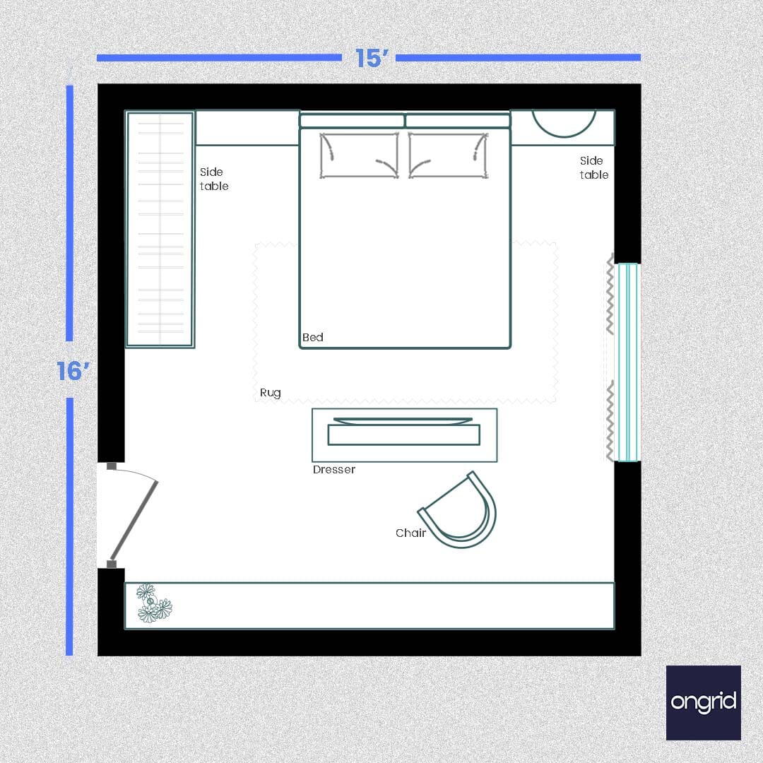 Bohemian Bedroom Oasis Design | 15' x 16' ongrid.design