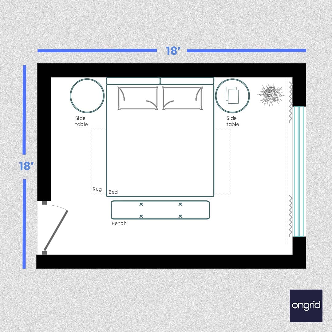 Art Deco Bedroom Inspiration Design | 15' x 12' ongrid.design