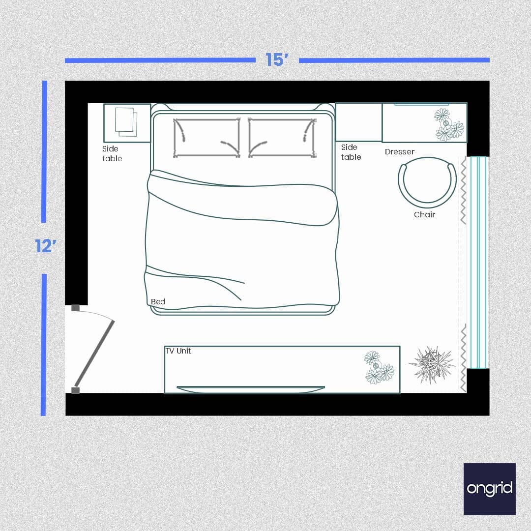 Space-Age Bedroom Design | 15' x 12' ongrid.design