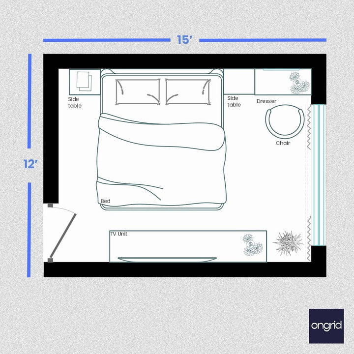 Space-Age Bedroom Design | 15' x 12' ongrid.design