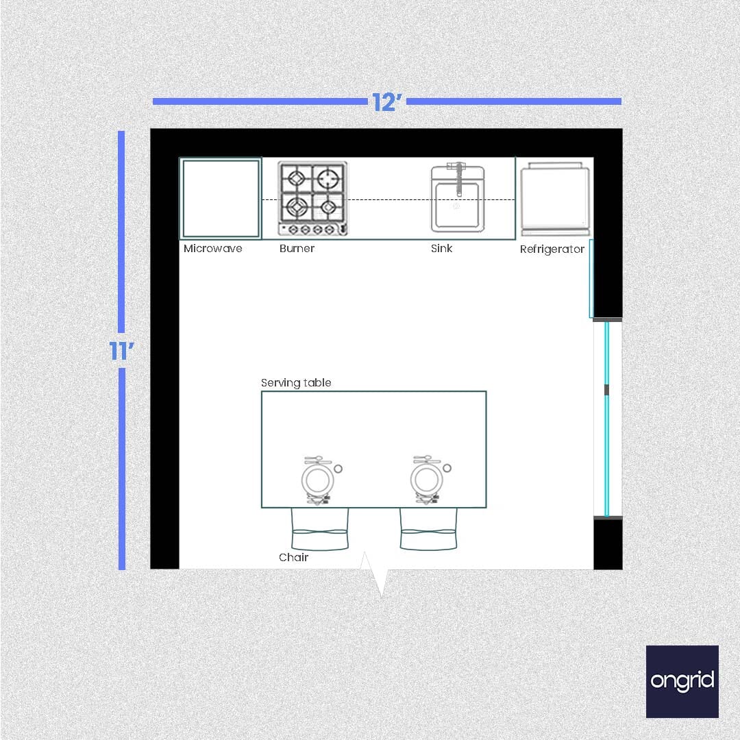 12x11 Indian Open Plan Kitchen Design ongrid.design