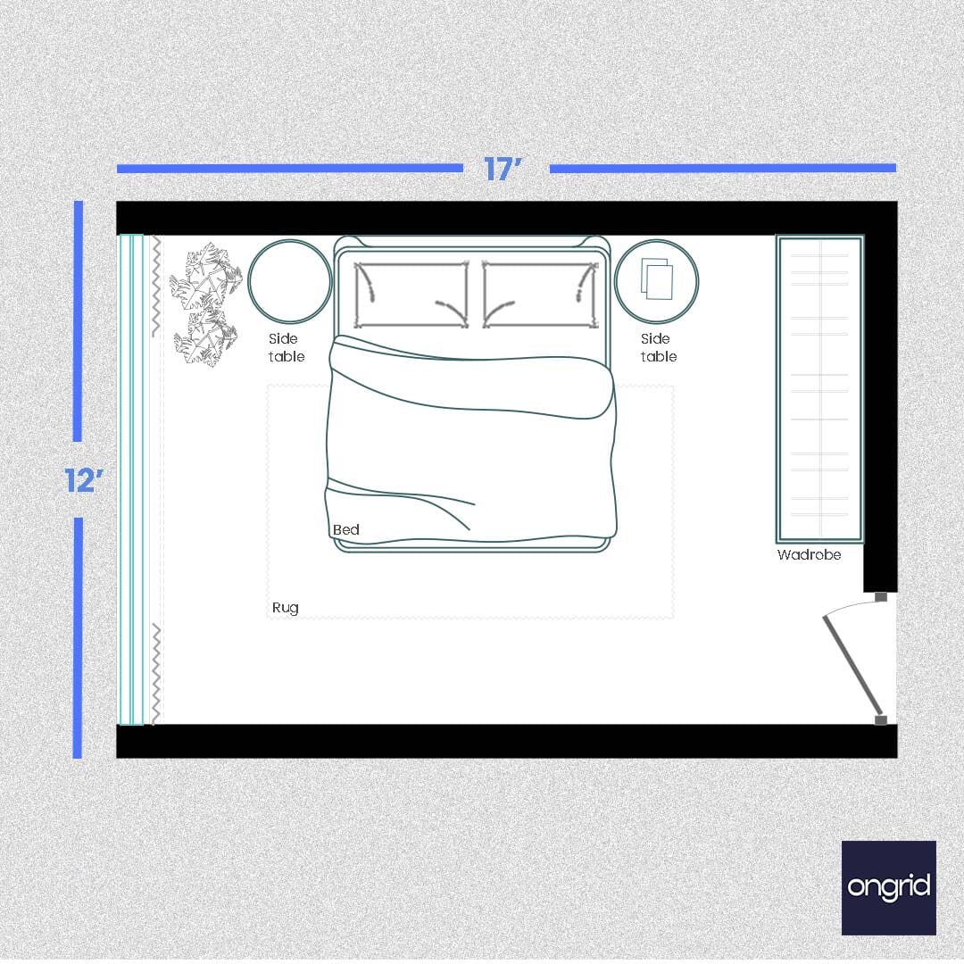 Space-Saving Bedroom Solutions Design | 17' x 12' ongrid.design