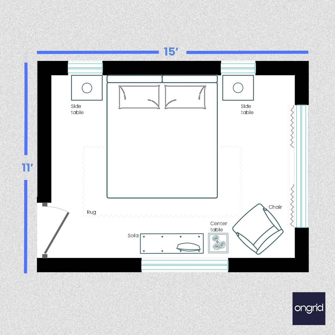 Elegant Classic Bedroom Inspiration Design | 15' x 11' ongrid.design