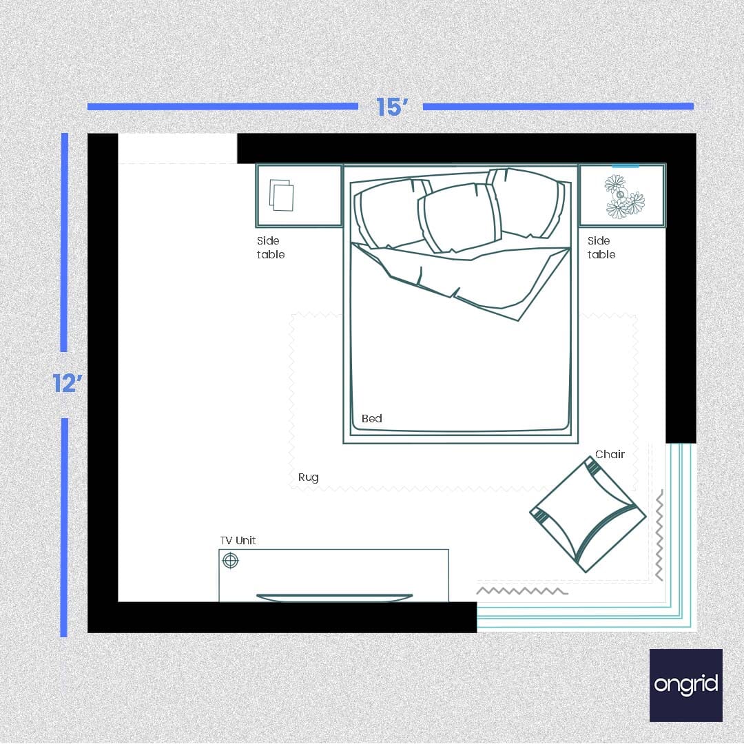 Trendy Bedroom Design for Master Suite | 15' x 12' ongrid.design