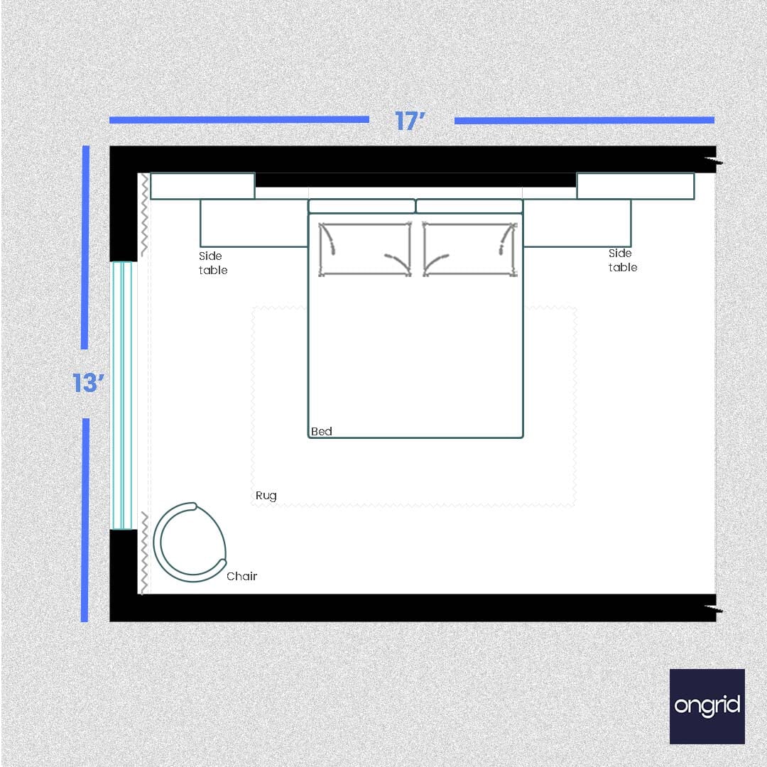 Japanese-Inspired Zen Bedroom Design | 17' x 13' ongrid.design