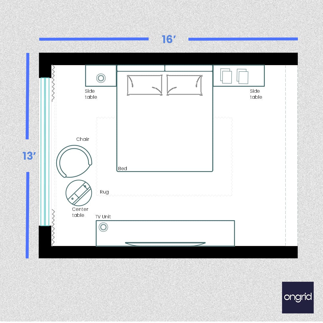 Tropical-Inspired Bedroom Design | 16' x 13' ongrid.design