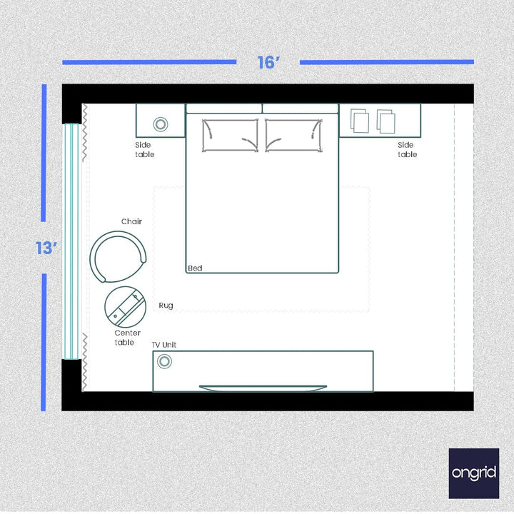 Tropical-Inspired Bedroom Design | 16' x 13' ongrid.design
