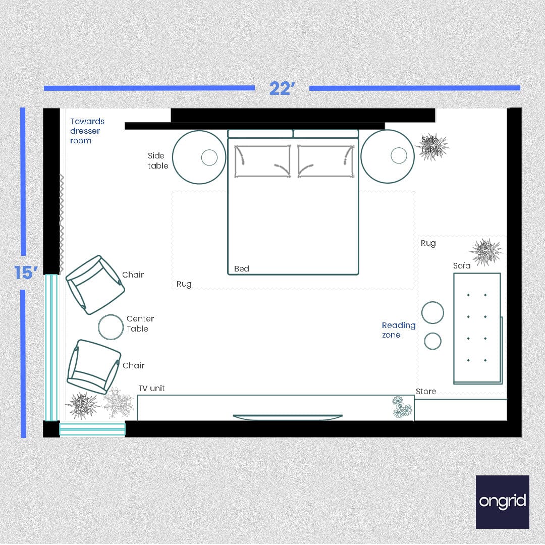 King Bed Bedroom Design Delights | 22' x 15' ongrid.design