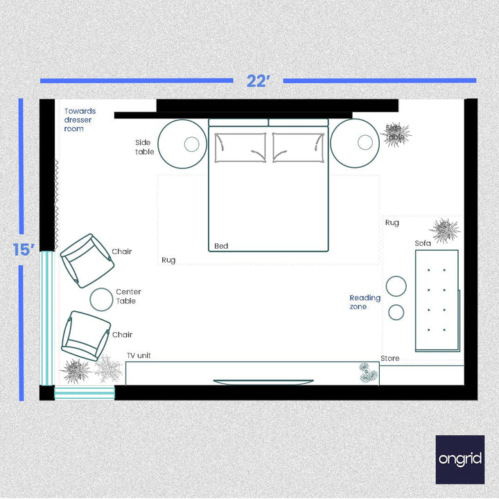 King Bed Bedroom Design Delights | 22' x 15' ongrid.design