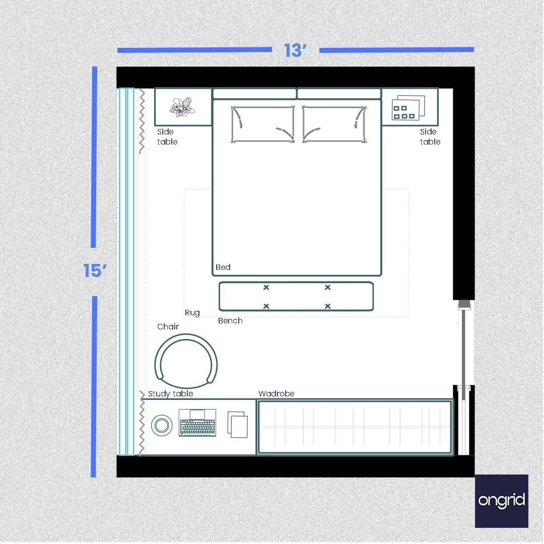 Feng Shui Bedroom Collection Design | 15' x 13' ongrid.design