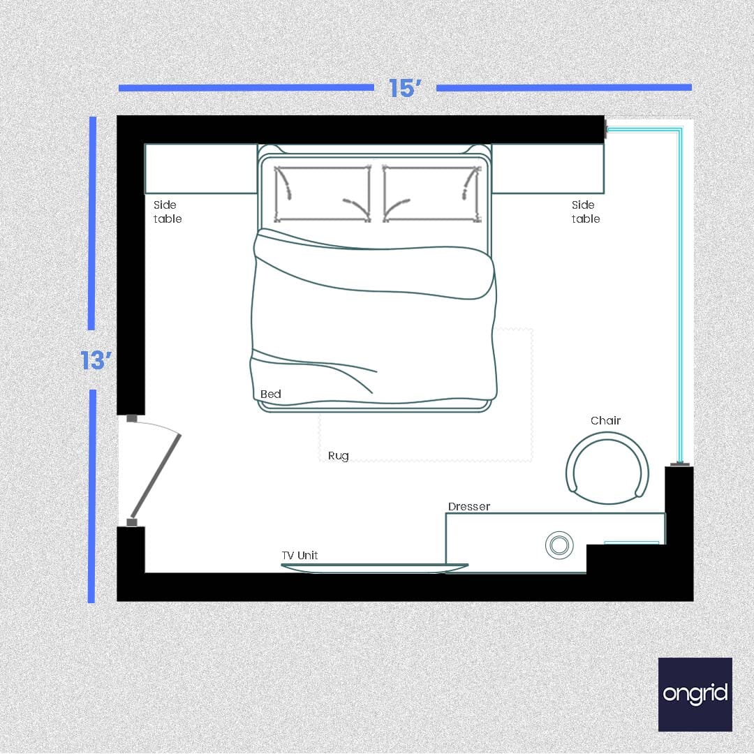 Bold and Colorful Bedroom Design | 15' x 14' ongrid.design