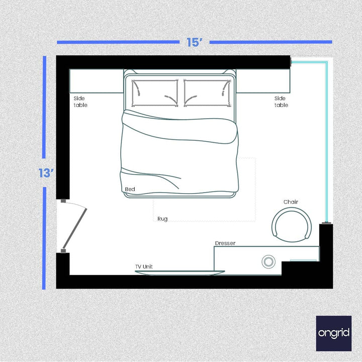 Bold and Colorful Bedroom Design | 15' x 14' ongrid.design