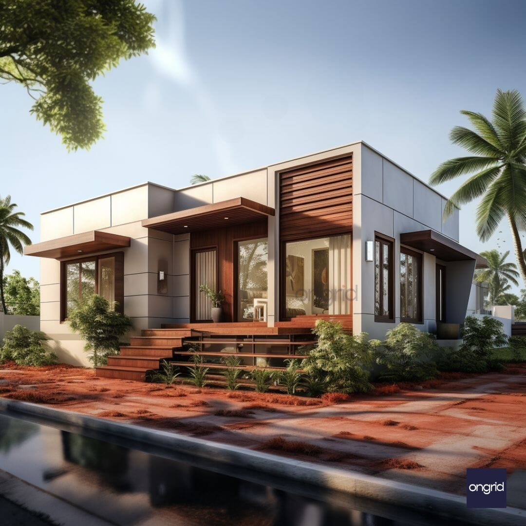 Contemporary Single Floor Elevation with Plaster E-books Ongrid Design