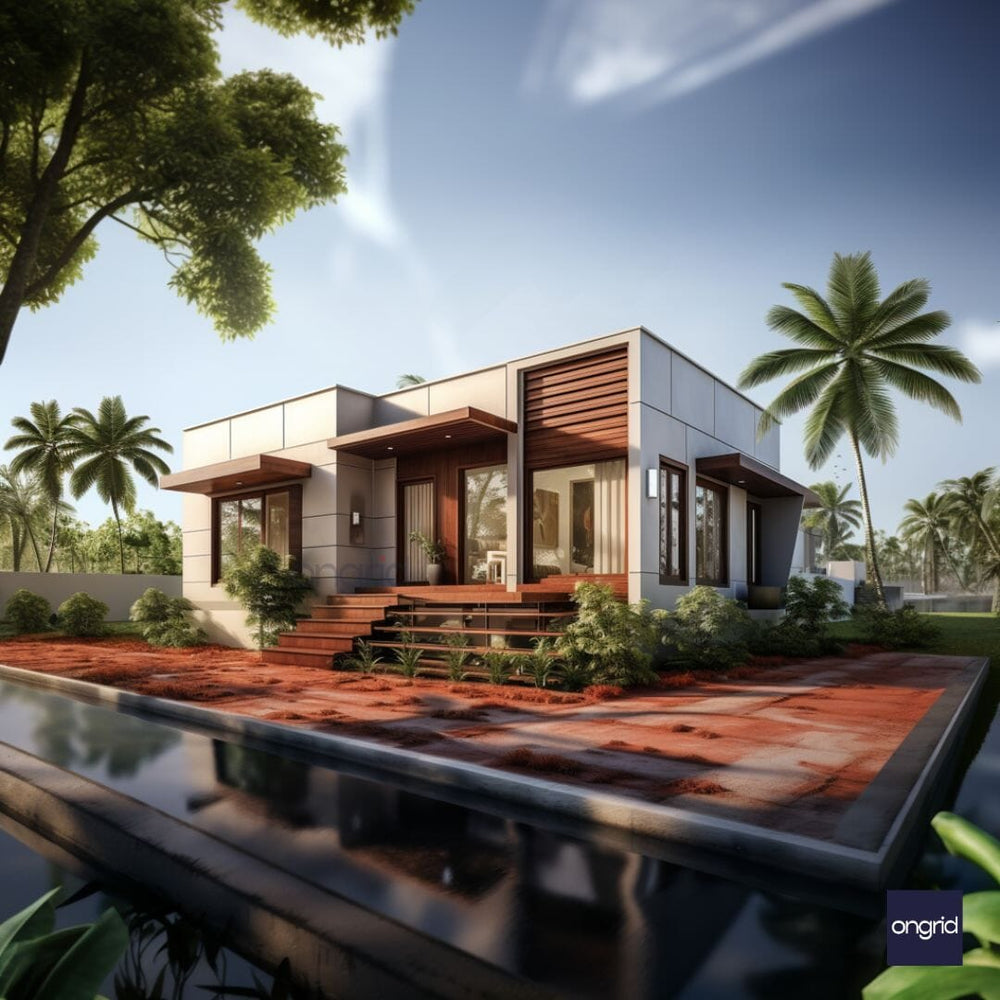 Contemporary Single Floor Elevation with Plaster E-books Ongrid Design