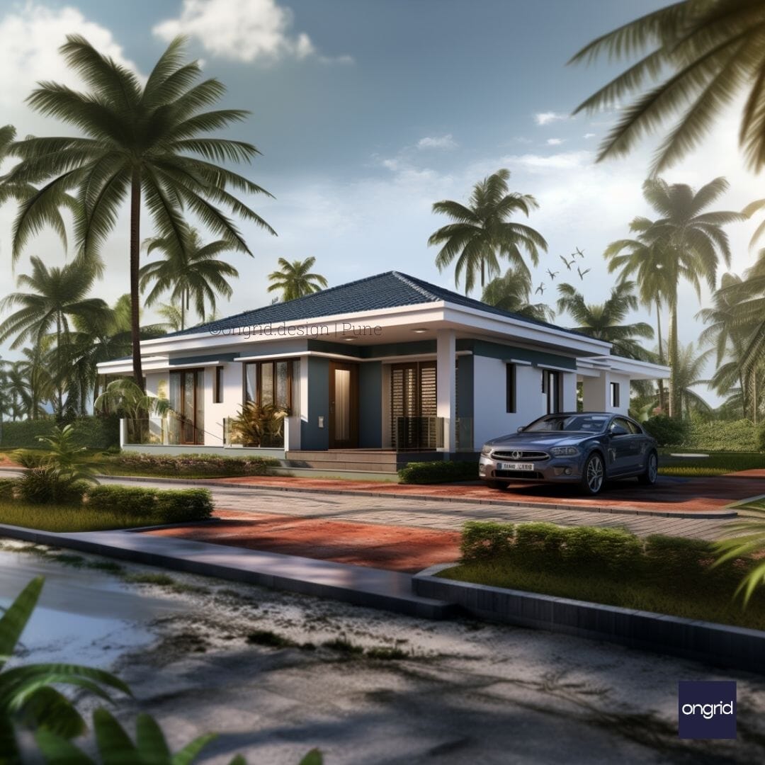 Modern Single-Floor Home Elevation with Hipped Roof E-books Ongrid Design