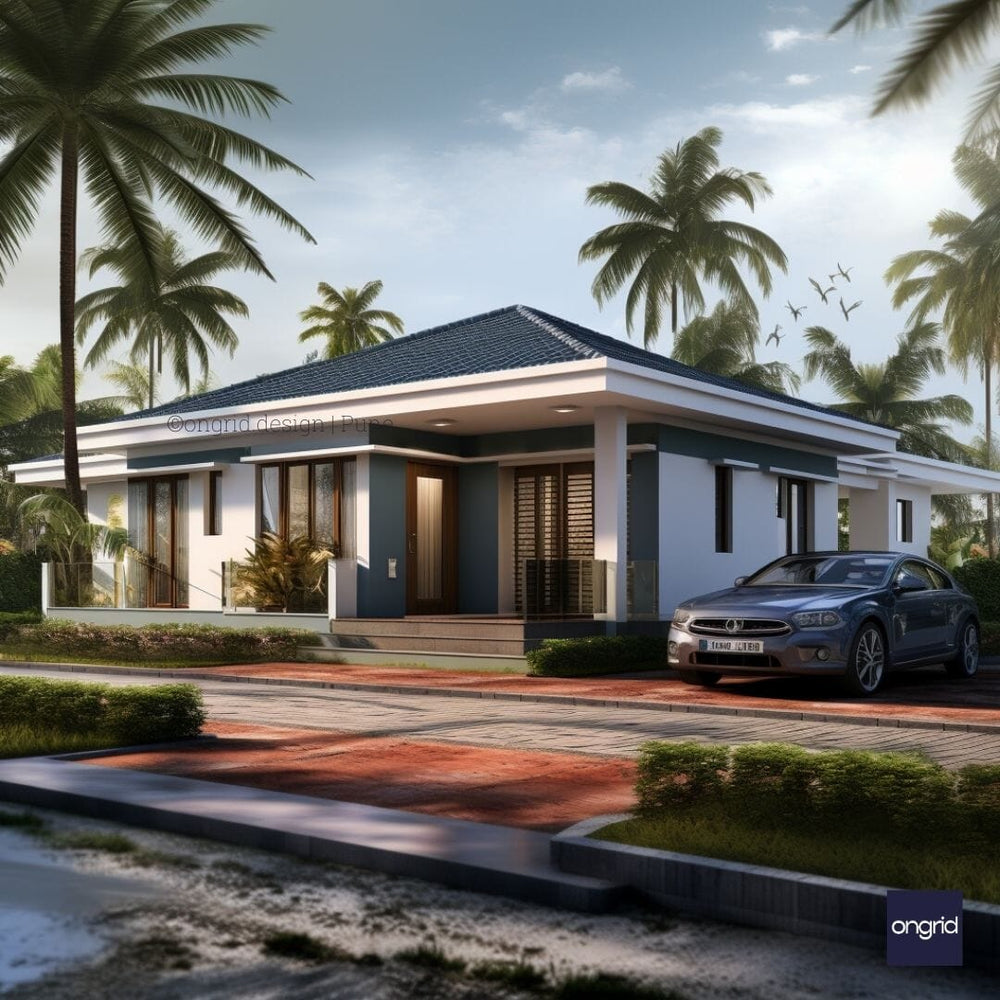 Modern Single-Floor Home Elevation with Hipped Roof E-books Ongrid Design