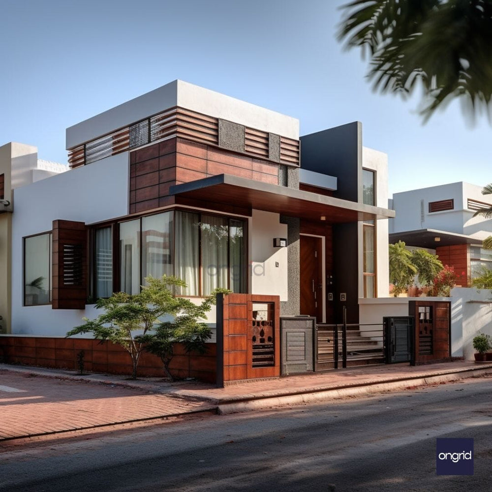 Modern Single Floor Elevation with Wall Cladding E-books Ongrid Design