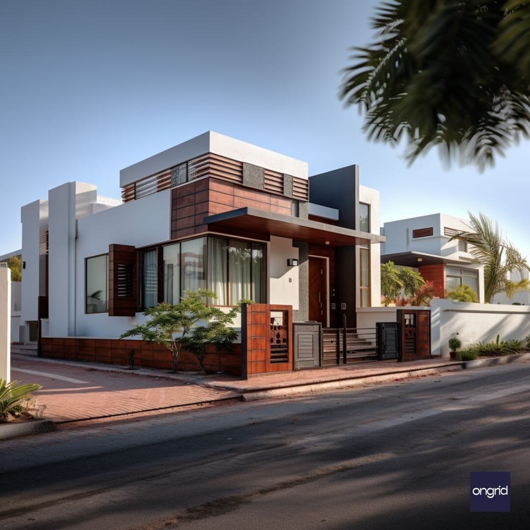 Modern Single Floor Elevation with Wall Cladding E-books Ongrid Design
