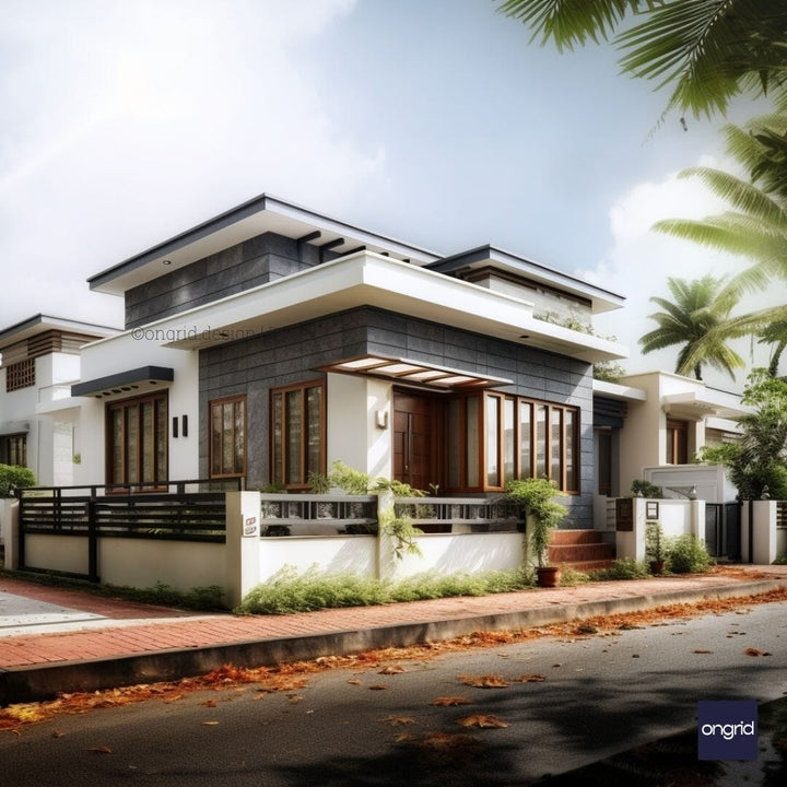 Modern Single-Floor Home Elevation – Flat Roof, Sleek Look E-books Ongrid Design