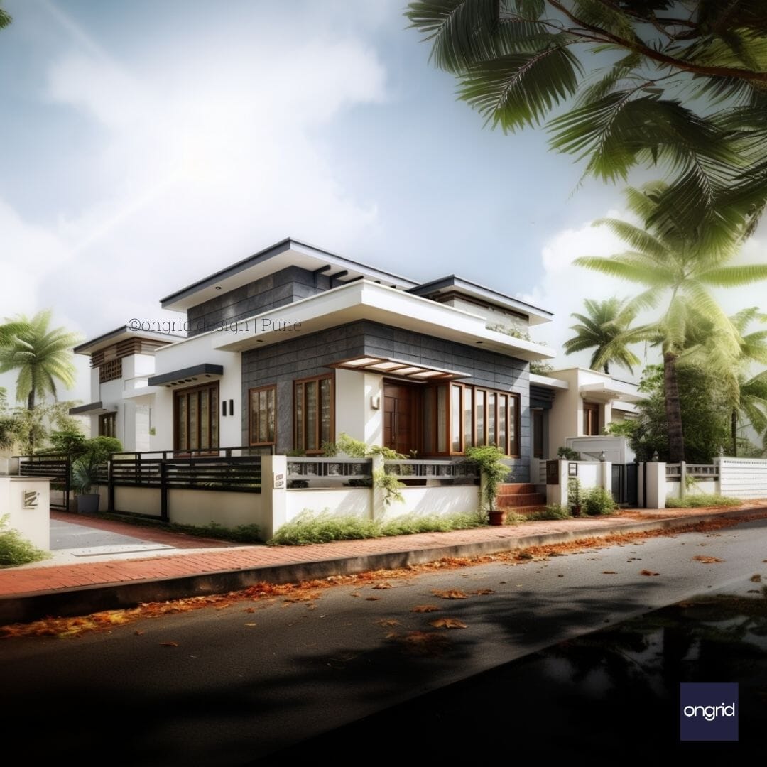Modern Single-Floor Home Elevation – Flat Roof, Sleek Look E-books Ongrid Design