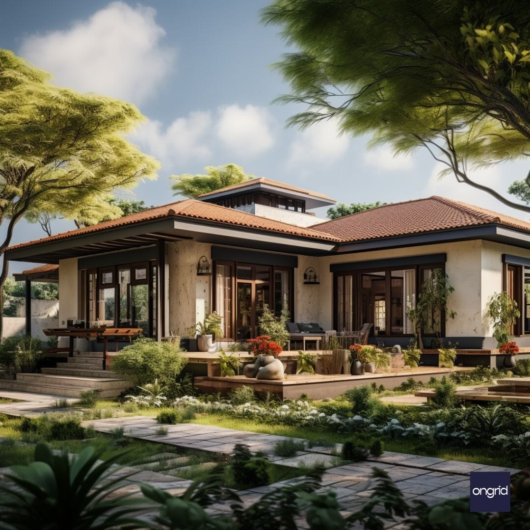 Modern Goan Coastal Elevation with Metal and Glass E-books Ongrid Design