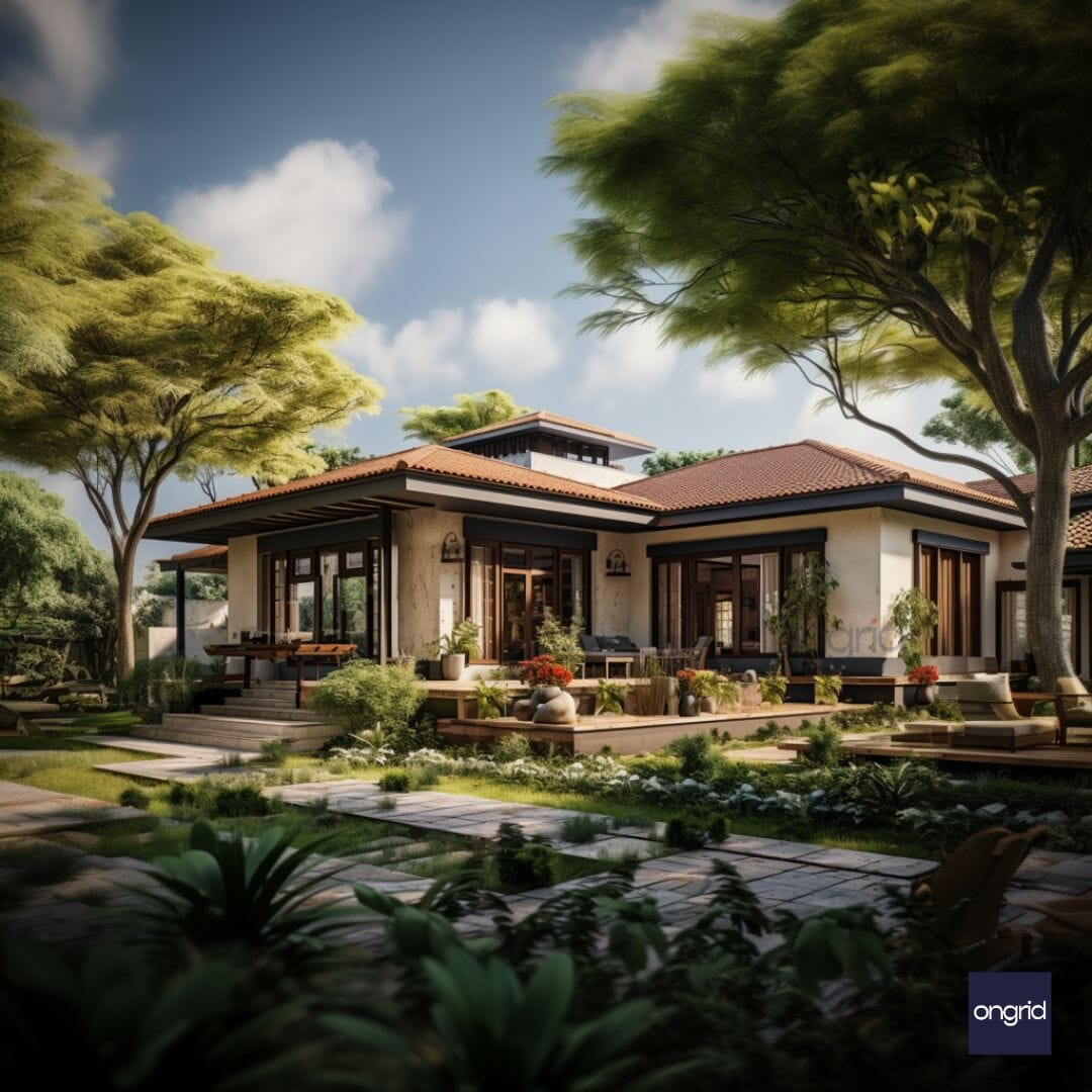 Modern Goan Coastal Elevation with Metal and Glass E-books Ongrid Design