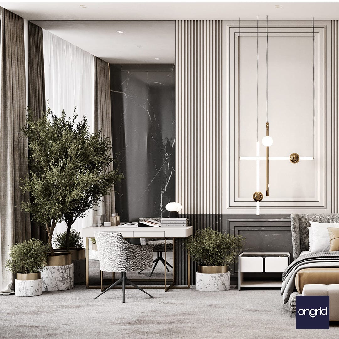 Trendy Bedroom Design Oasis | 19' x 13' ongrid.design