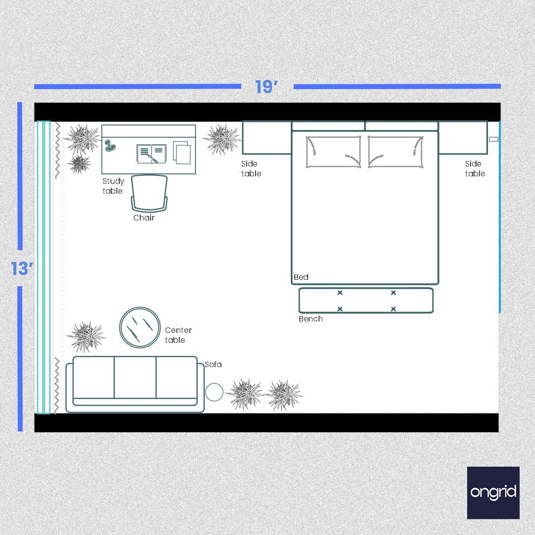 Trendy Bedroom Design Oasis | 19' x 13' ongrid.design