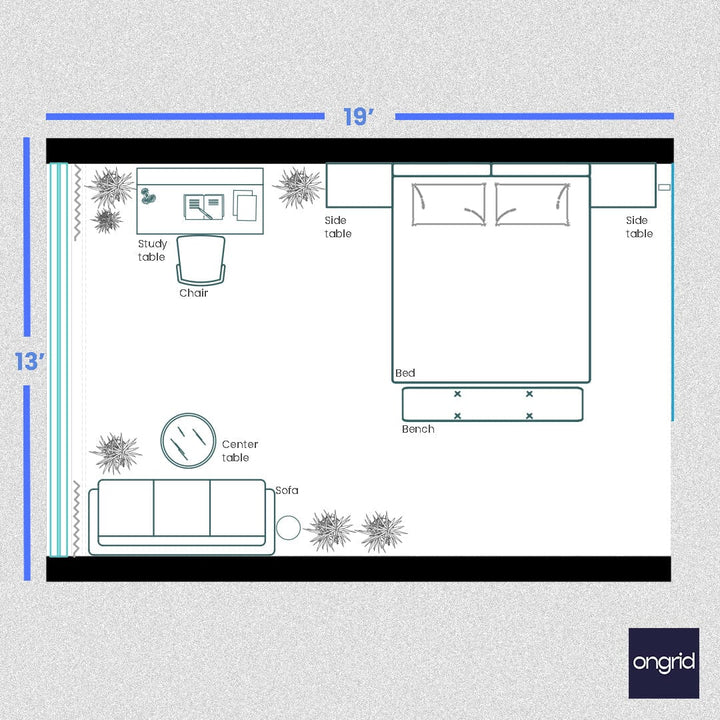 Trendy Bedroom Design Oasis | 19' x 13' ongrid.design