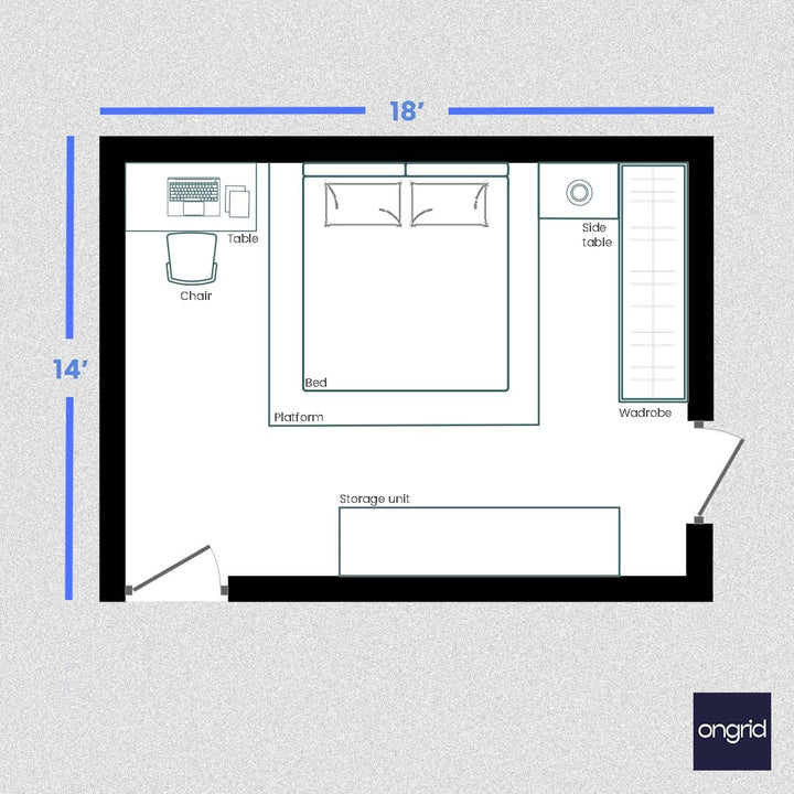 Mid-Century Modern Bedroom Design | 18' x 14' ongrid.design