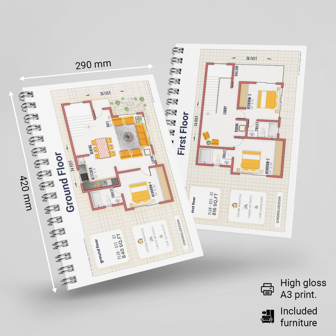 Modern Duplex with Terrace Home Plan Print Books Ongrid.Design