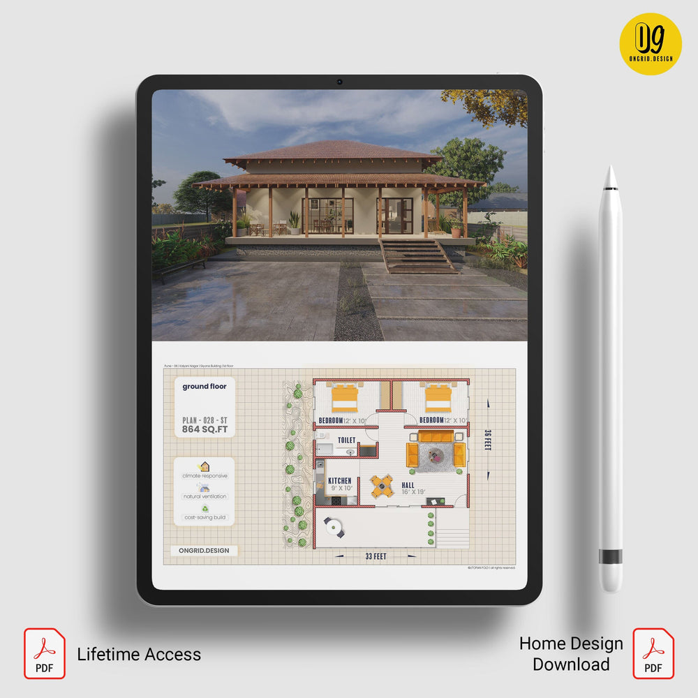 Sloped Roof Single Floor Home Plan Print Books Ongrid.Design 