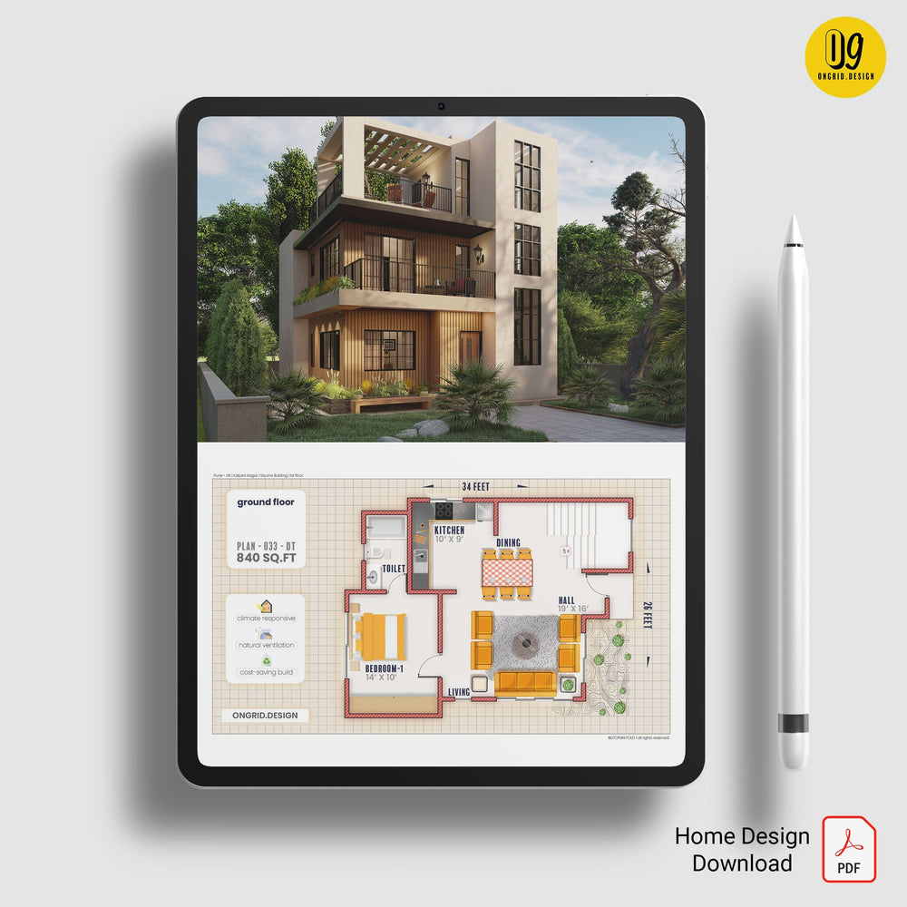 Modern Duplex with Terrace Home Plan Print Books Ongrid.Design