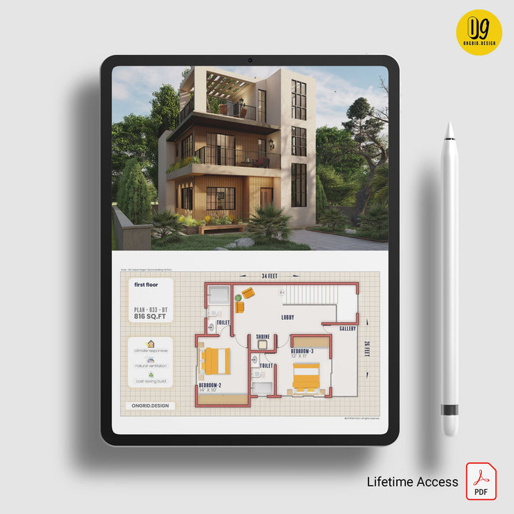 Modern Duplex with Terrace Home Plan Print Books Ongrid.Design