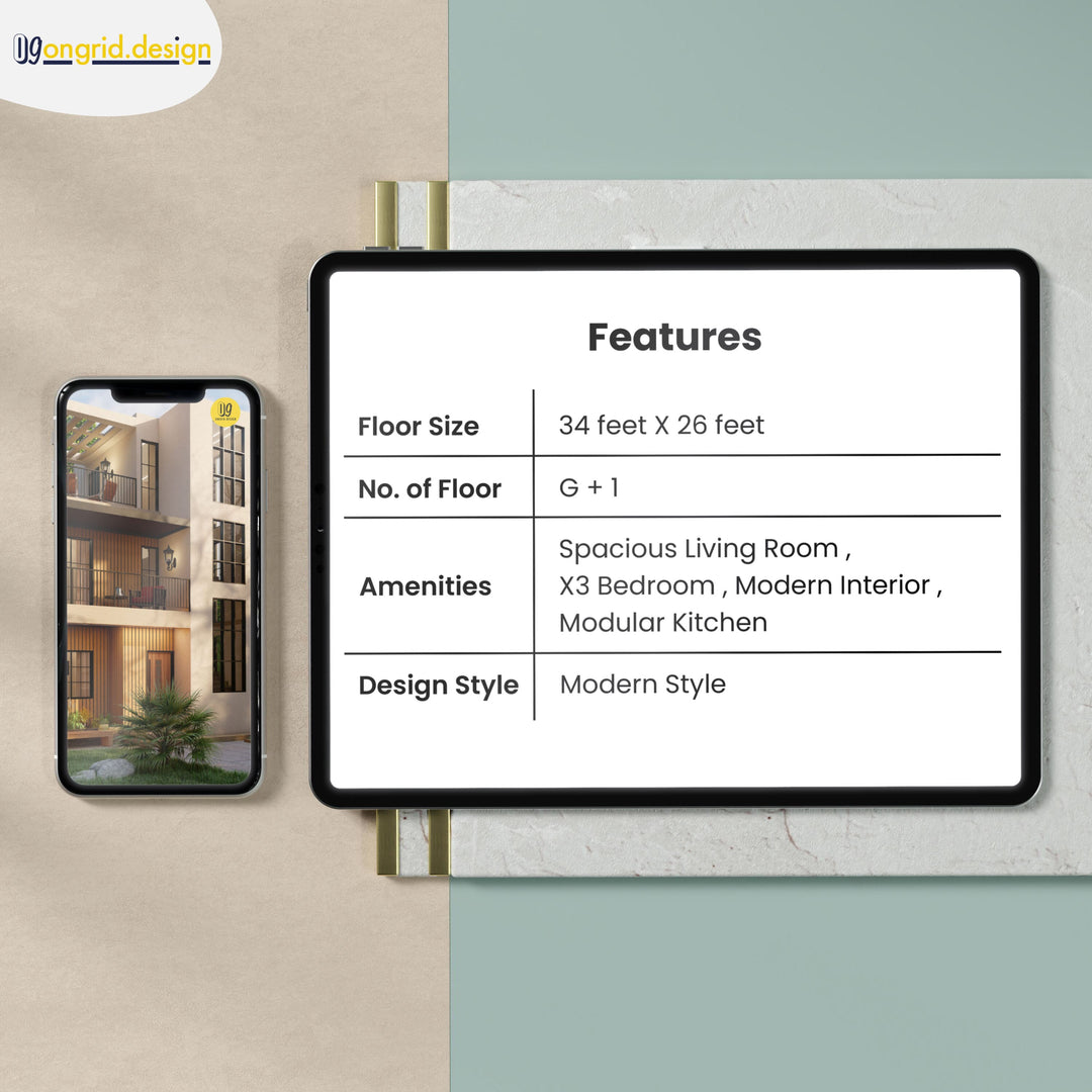 Modern Duplex with Terrace Home Plan Print Books Ongrid.Design