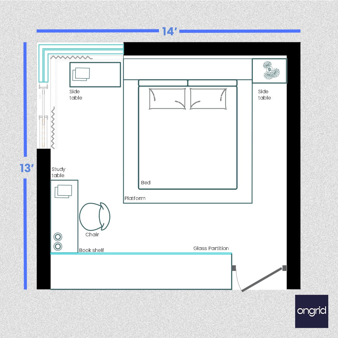 Innovative Illusion Bedroom Ensemble Design | 14' x 13' ongrid.design