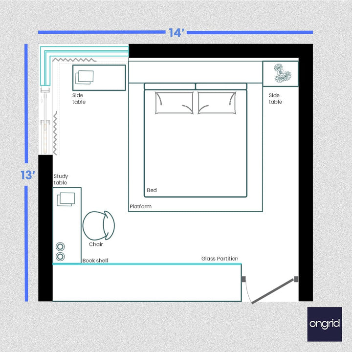Innovative Illusion Bedroom Ensemble Design | 14' x 13' ongrid.design
